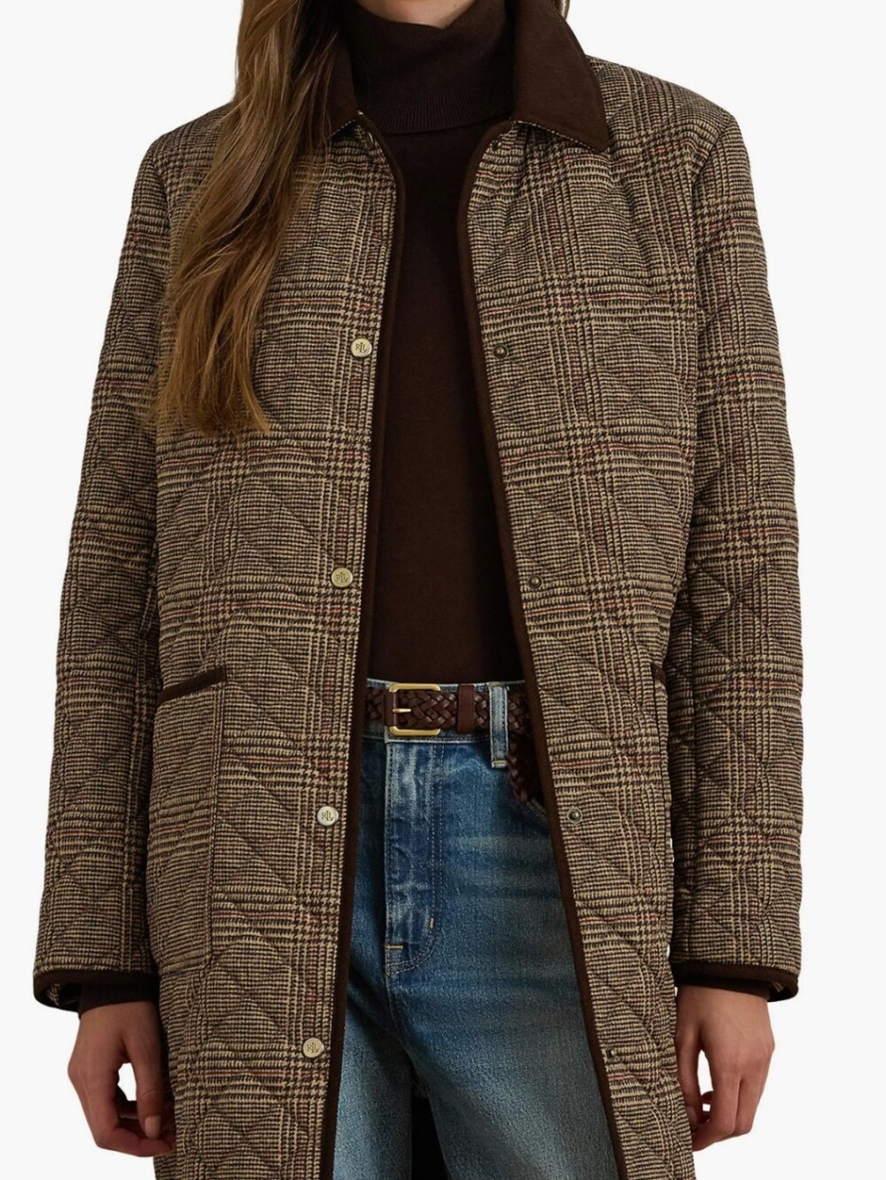 *NEW* Ralph Lauren Quilted Plaid Utility Coat in Brown